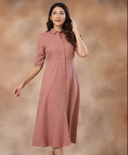 Half Sleeve With Button Stand Dress